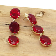 Par de Brincos com Quartzo Rubi, em Ouro Amarelo 18 Kilates